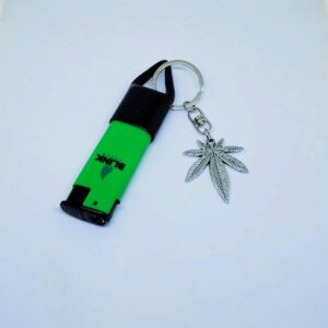 Key Ring-Soft Connected, Green-Refillable Lighter with Cannabis Flower Pendant