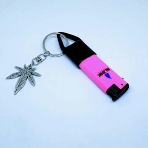 Key Ring-Soft Connected, Pink-Refillable Lighter with Cannabis Flower Pendant