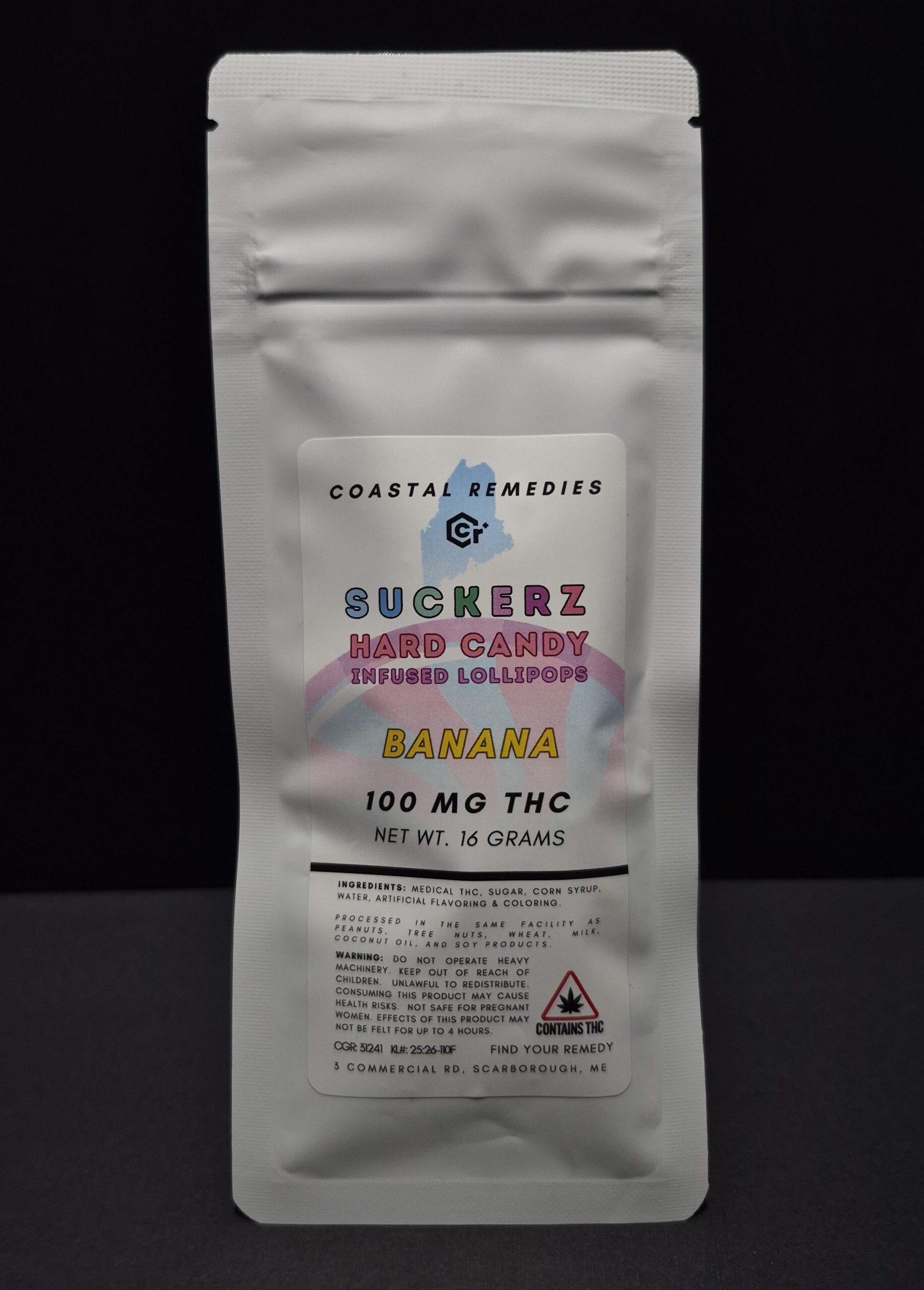 Banana: Suckerz Hard Candy Infused Lollipops 100mg Coastal Remedies